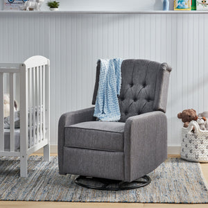 English Elm Christopher Knight Home® - Classic Linen Recliner Chair with 360° Swivel and Manual Recline, Durable Frame, Cozy Upholstery Charcoal 66842.00CHAR