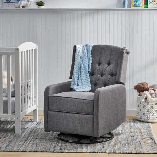 English Elm Christopher Knight Home® - Classic Linen Recliner Chair with 360° Swivel and Manual Recline, Durable Frame, Cozy Upholstery Charcoal 66842.00CHAR