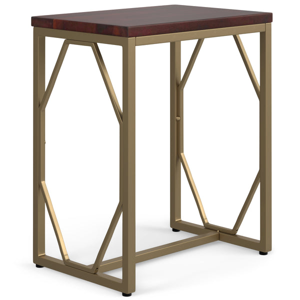 English Elm Selma Mango Wood Accent Table with Gold Metal Frame, Handcrafted Diamond-Base End Table 23.5" H Dark Brown B136P158989
