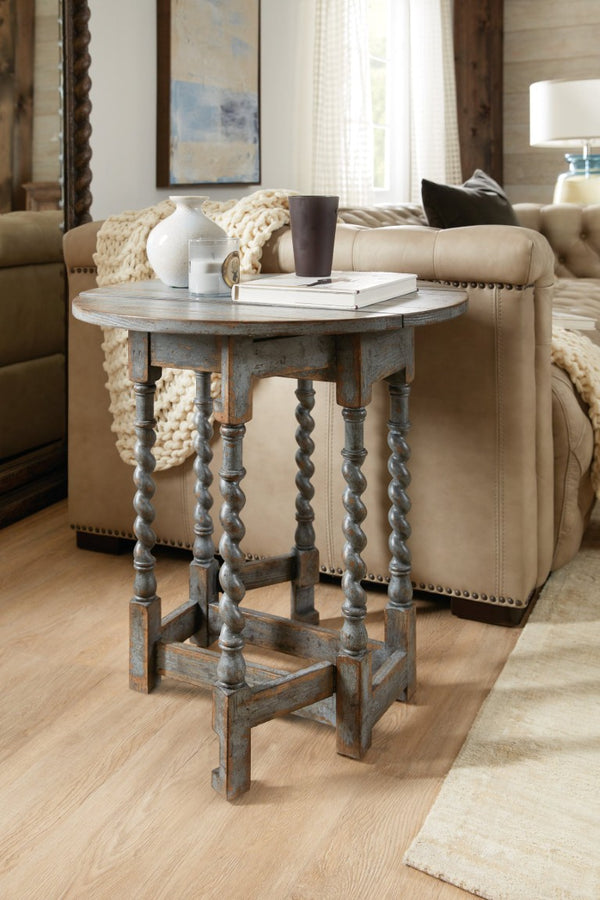 Hooker Furniture La Prause Gate Leg Round Table In Blue Bonnet Finish — Heirloom Charm, Drop Leaves, Turned Base, Versatile Elegance 6960-50006-45