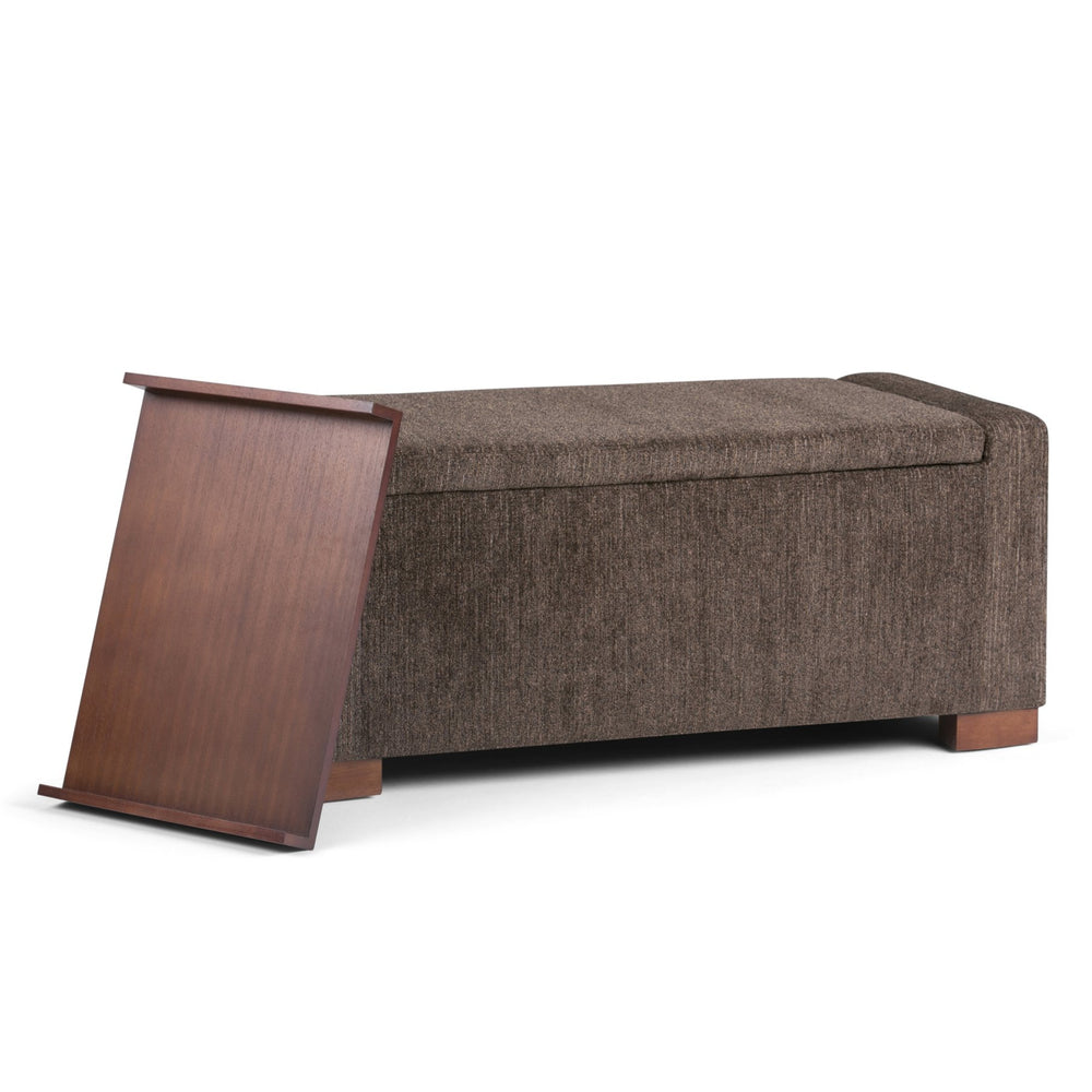 English Elm Bretton Lift-Top Storage Ottoman in Deep Umber Brown Chenille Fabric with Tray and Large Interior Storage B136P159221