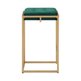 Homelegance By Top-Line Piper Gold Finish Metal Velvet Button Tufted 24" Counter Height Stools (Set of 2) Green Engineered Wood