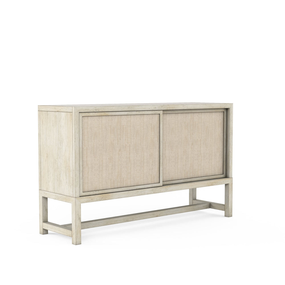 A.R.T. Furniture Cotiere Sideboard With Terrazzo Stone Top, Adjustable Shelves, And Elegant Linen-wrapped Doors Beige Parawood Solids,Mixed Split Cathedral Quarter,White Oak Veneer,Fabric,Terrazzo Stone 299251-2349