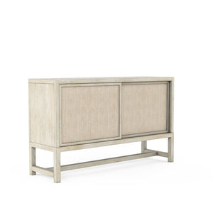 A.R.T. Furniture Cotiere Sideboard With Terrazzo Stone Top, Adjustable Shelves, And Elegant Linen-wrapped Doors Beige Parawood Solids,Mixed Split Cathedral Quarter,White Oak Veneer,Fabric,Terrazzo Stone 299251-2349