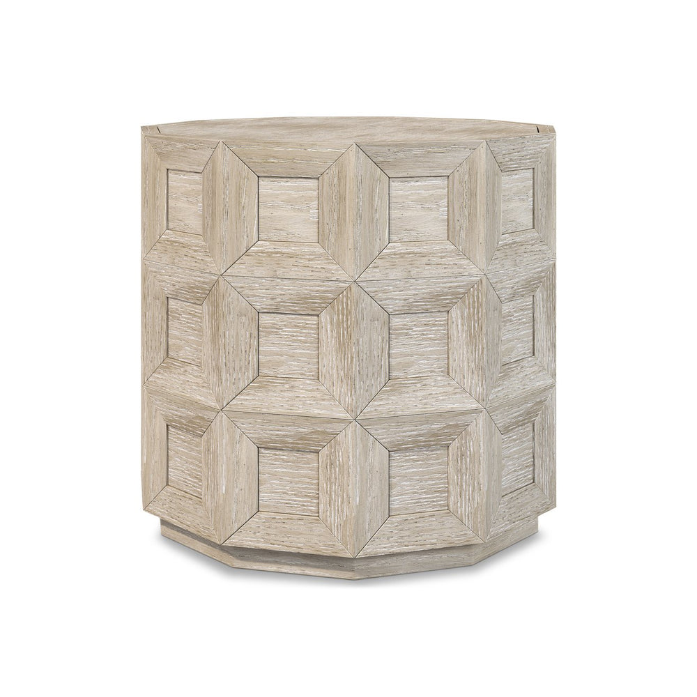 Bernhardt Bernhardt Prado Round Side Table In Tawny Resin Woodgrain Finish With Coffered Detail & Plinth Base 324124A