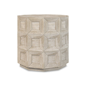 Bernhardt Bernhardt Prado Round Side Table In Tawny Resin Woodgrain Finish With Coffered Detail & Plinth Base 324124A