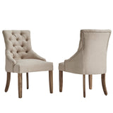 Homelegance By Top-Line Ophilia Linen Button Tufted Curved Back Dining Chairs (Set of 2) Light Natural Wood