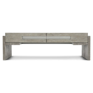 Bernhardt Bernhardt Foundations Cocktail Table With Two-Tone Cerused Acacia, Brushed Steel Accents, Soft-Close Drawers And Rustic Modern Flair Dark Shale; Light Shale 54"W x 32"D x 17.25"H 306021