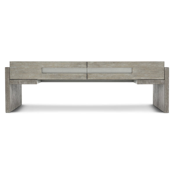 Bernhardt Bernhardt Foundations Cocktail Table With Two-Tone Cerused Acacia, Brushed Steel Accents, Soft-Close Drawers And Rustic Modern Flair Dark Shale; Light Shale 54"W x 32"D x 17.25"H 306021