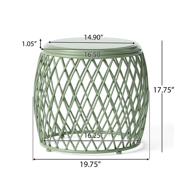 English Elm Alamera Lattice Iron Side Table Powder Coated Matte Finish for Indoor Outdoor Use 60745.00GRN