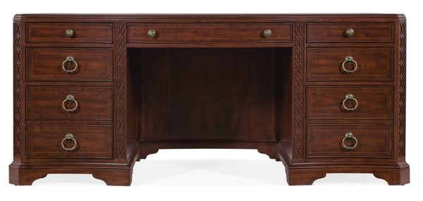 Hooker Furniture Charleston Executive Desk With Leather Writing Surface, Cherry Veneers, Walnut/Maple Inlay, 7-Drawer Storage 6750-10563-85