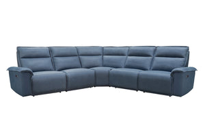 Parker House Parker Living Perimeter - Magic Denim 5 Piece Modular Power Reclining Sectional with Power Adjustable Headrests Magic Denim 100% Polyester (W) MPRM-PACKB(H)-MDE