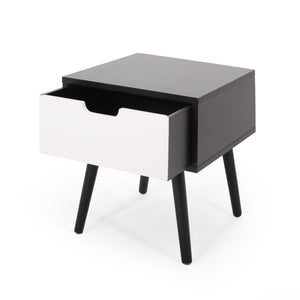 English Elm Christopher Knight Home® - END TABLE Mid-Century Modern Two-Toned End Table with Drawer, Faux Wood Top & Splayed Legs for Living Room Black White 66761.00BLKWHT