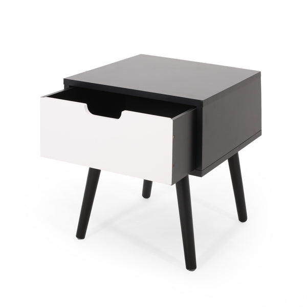 English Elm Christopher Knight Home® - END TABLE Mid-Century Modern Two-Toned End Table with Drawer, Faux Wood Top & Splayed Legs for Living Room Black White 66761.00BLKWHT