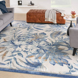 Nourison Pompeii PMP02 Machine Made Power-loomed Narrow Border Indoor Only Tropical  Rug Ivory Blue, Ivory Blue 70% Polypropylene,30% Polyester 99446882035