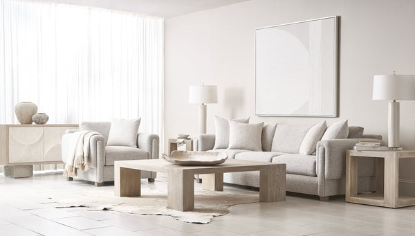 Bernhardt Bernhardt Darsa Asymmetrical Wire-Brushed Oak Cocktail Table 54" Square Atacama Finish Modern Centerpiece 507022