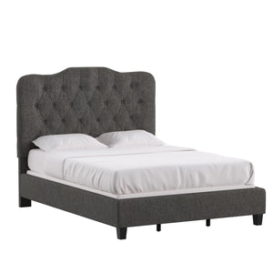 Homelegance By Top-Line Cosette Adjustable Diamond Tufted Camelback Bed Black Linen