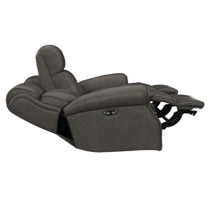 Bernhardt McGwire Leather Power Motion Sofa Grey Leather 397RLGO