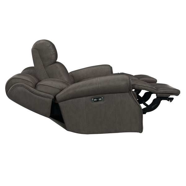 Bernhardt McGwire Leather Power Motion Sofa Grey Leather 397RLGO