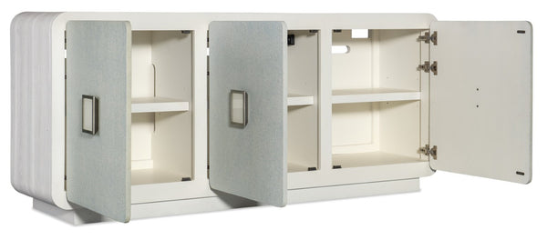 Hooker Furniture Melange Raffia-Wrapped Atlantis Credenza — Coastal Modern Media Console W/ Soft-Close Doors, Power Access 628-55067-05