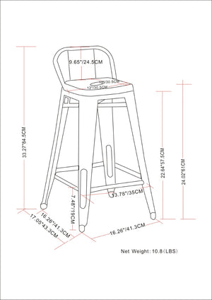 English Elm Rayne 24" Metal Counter Height Stool Set Of 2 - Vintage Industrial Style For Kitchen & Bar Use B136P159477-GIGA