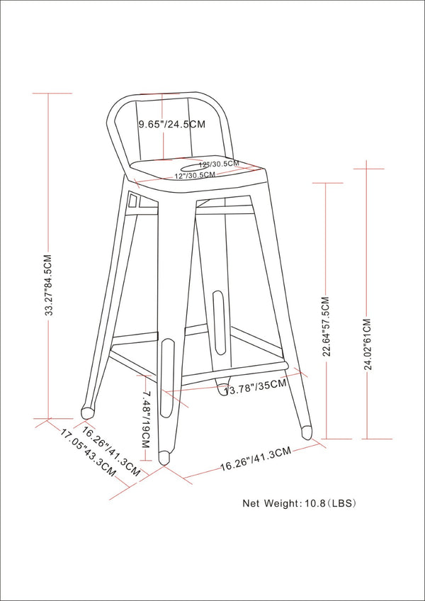 English Elm Rayne 24" Metal Counter Height Stool Set Of 2 - Vintage Industrial Style For Kitchen & Bar Use B136P159477-GIGA