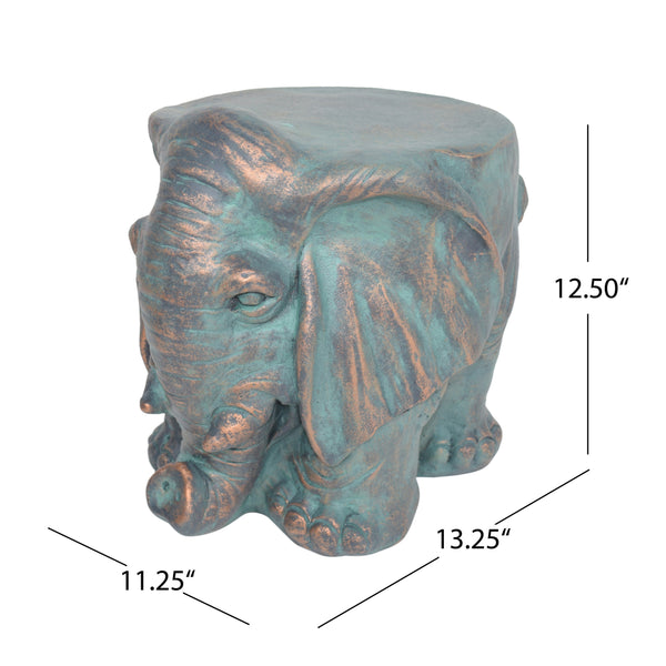 English Elm Christopher Knight Home® - Elephant Copper Patina Garden Stool - Weather-Resistant Magnesium Oxide Accent Table, 16.75L x16W x14.25H 63393.00COP