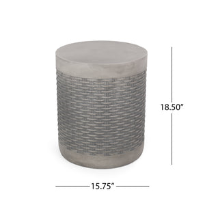 English Elm Outdoor Concrete Round Side Table Basket Weave Texture Patio Balcony Accent 73432.00