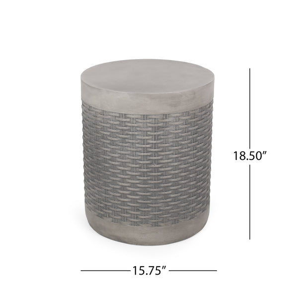 English Elm Outdoor Concrete Round Side Table Basket Weave Texture Patio Balcony Accent 73432.00