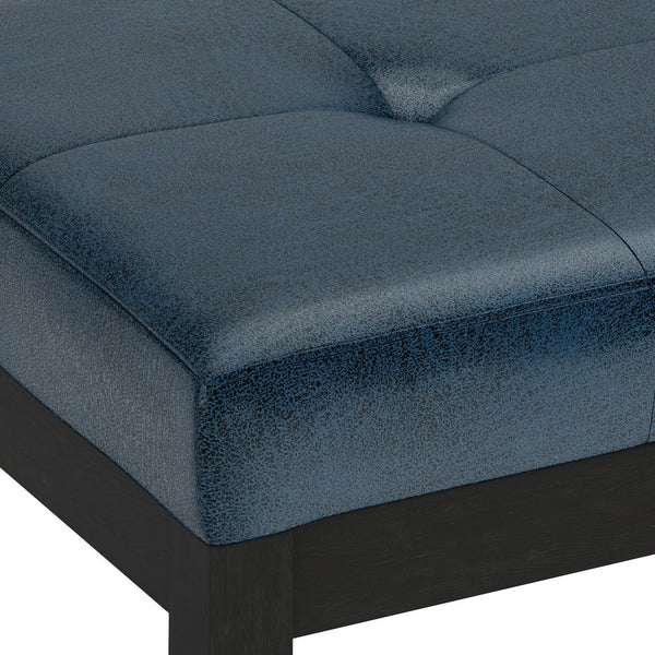 English Elm Lacey Tufted Ottoman Bench - Distressed Dark Blue Vegan Leather For Stylish Home Seating & Decor B136P159208