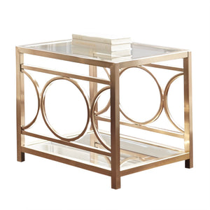 English Elm Steve Silver - Olympia Gold End Table - Glamorous Ironwork With Glass Top And Mirror Shelf For Modern Living Spaces B081P157734-GIGA