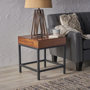 English Elm Christopher Knight Home® - STORAGE Dark Oak Side Table with Industrial Metal Frame, Sustainable Acacia Wood, Compact 22"H x 20"W 61360.00