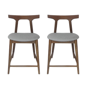 English Elm Counter Stools Set of Two Mid-century Rubberwood Frame Upholstered Kitchen Island Seating 72661.00LGRY