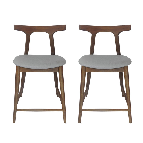 English Elm Counter Stools Set of Two Mid-century Rubberwood Frame Upholstered Kitchen Island Seating 72661.00LGRY