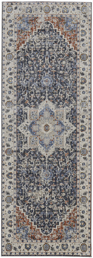 Feizy Rugs Kaia Luxurious Soft Area Rug - Distressed Medallion Design, Durable & Fade-resistant For High Traffic Ivory,Blue,Red Polypropylene,Viscose,Polyester Kai39htfbluredi3e