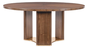 Hooker Furniture Eleana 66" Round Dining Table With Starburst Walnut Top & Sunlit Bronze Pedestal — Seats 6–8 7252-75201-85