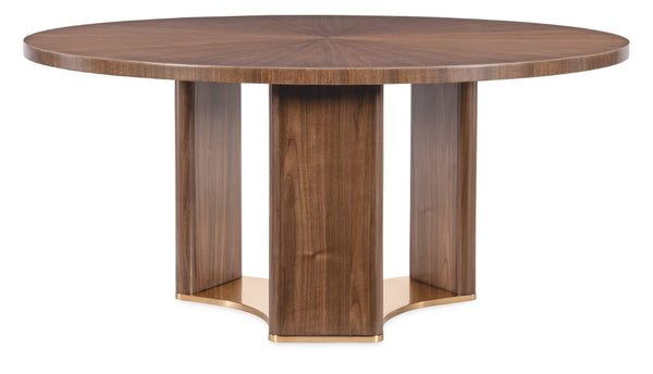 Hooker Furniture Eleana 66" Round Dining Table With Starburst Walnut Top & Sunlit Bronze Pedestal — Seats 6–8 7252-75201-85