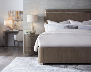 Hooker Furniture Modern Mood King Panel Bed With Oak Veneer & Pewter Inlay — Modern Contemporary Statement Piece Medium Brown 6850-90266-89