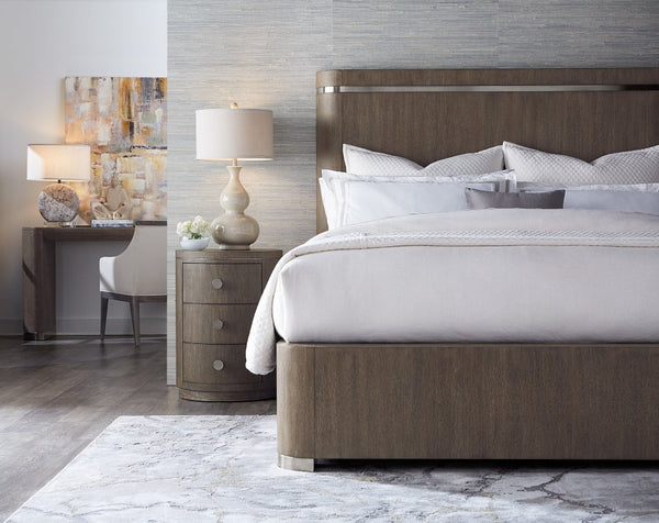 Hooker Furniture Modern Mood King Panel Bed With Oak Veneer & Pewter Inlay — Modern Contemporary Statement Piece Medium Brown 6850-90266-89