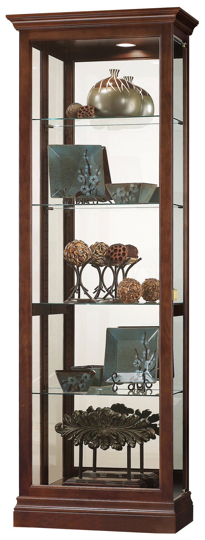 Hekman Furniture 680676 Brantley Vi Curio Cabinet - Elegant Lighted Display With Cherry Bordeaux Finish & Mirrored Back Cherry Bordeaux Brantley Vi Curio Cabinet 680676