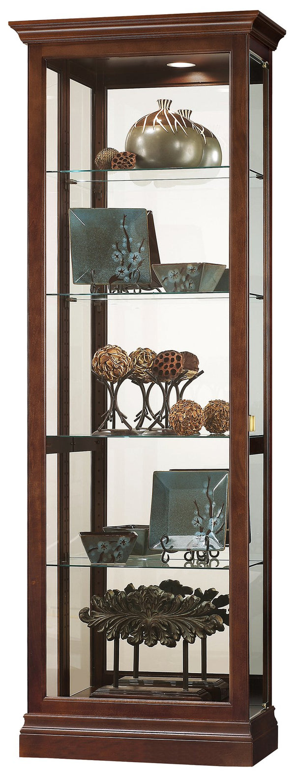 Hekman Furniture 680676 Brantley Vi Curio Cabinet - Elegant Lighted Display With Cherry Bordeaux Finish & Mirrored Back Cherry Bordeaux Brantley Vi Curio Cabinet 680676