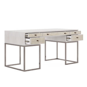 A.R.T. Furniture Mezzanine Writing Desk In Dove Gray - Chic Antique Mirror & Metal Base With 5 Storage Drawers Light Gray Parawood And Poplar Solids,Maple Veneer,Mirror,Steel 325421-2249