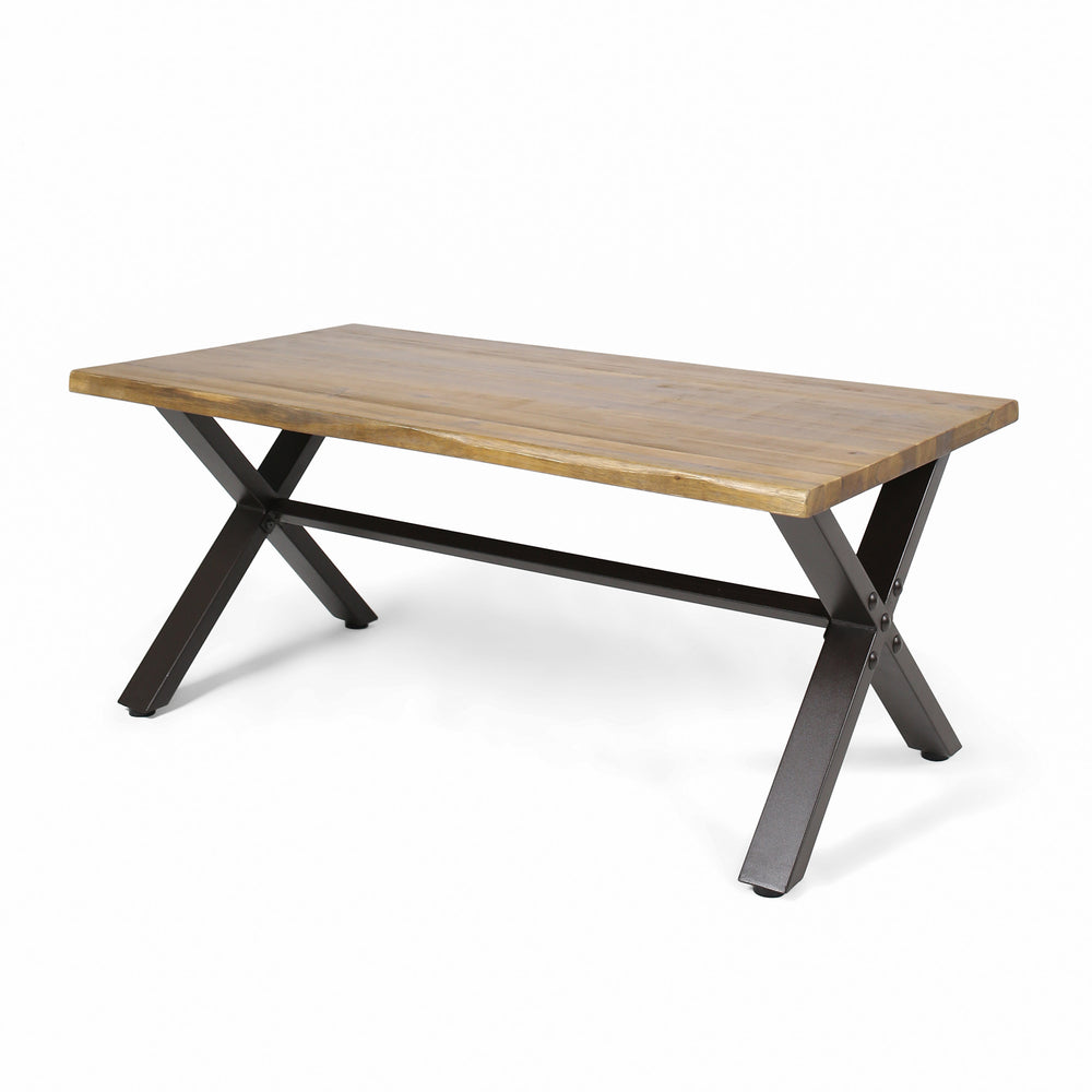 English Elm Christopher Knight Home® - Outdoor Acacia Wood Coffee Table with Teak Finish & Rustic Metal Frame, Handcrafted Patio Accent Table 62347.00