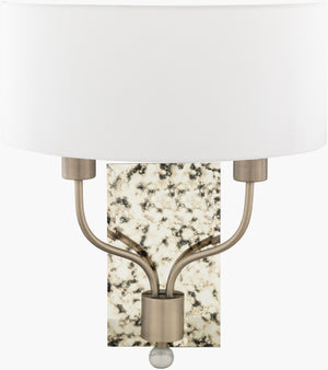 Surya Ogee Wall Sconce Lighting - 17" Elegant Steel & Mirror Fixture For Modern Home Decor & Ambiance Fixture, Metallic ,Pewter,Base, Metallic ,Nickel,Shade, White,Cord, Translucent Steel,Mirror Oge-002