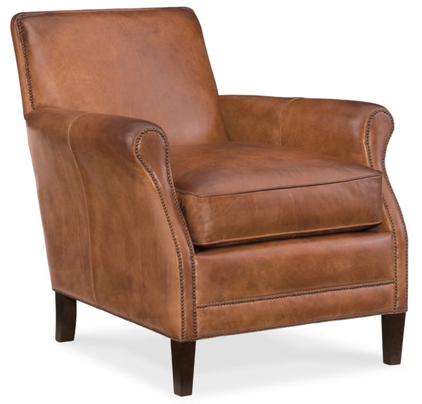 Hooker Furniture Royce Hand-Wiped Top-Grain Leather Club Chair With Plush Cushioning And Natchez Brown Wood Legs Light Brown CC440-086