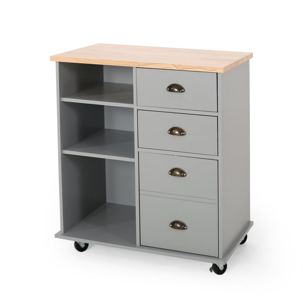 English Elm Christopher Knight Home® - Kitchen Island Cart with Rubberwood Top, Rolling Storage Cabinet with Drawers & Locking Casters Grey 67757.00NATGRY