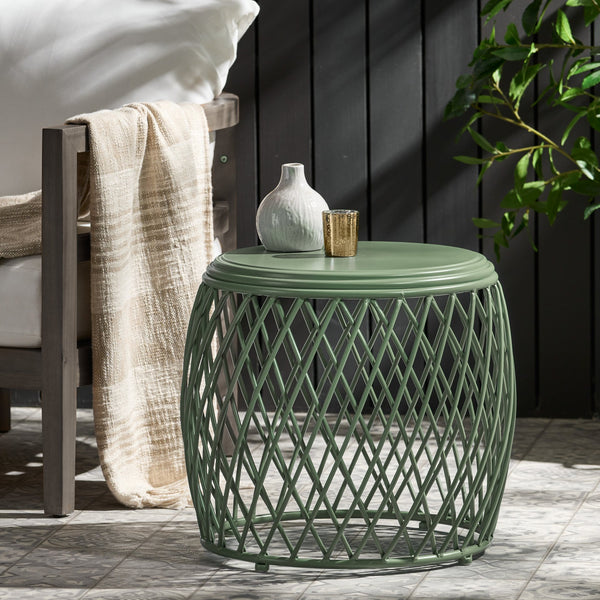 English Elm Alamera Lattice Iron Side Table Powder Coated Matte Finish for Indoor Outdoor Use 60745.00GRN