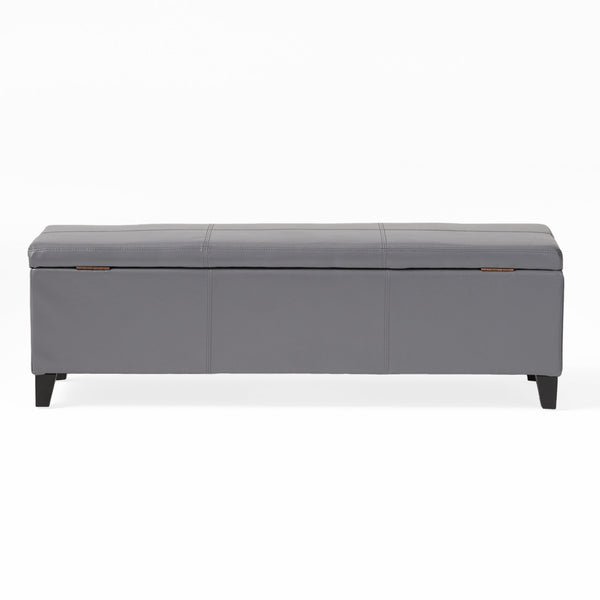 English Elm Glouster Bench Style Pu Leather Storage Ottoman with Soft Close Lid for Bedroom Grey 57742.00GRY