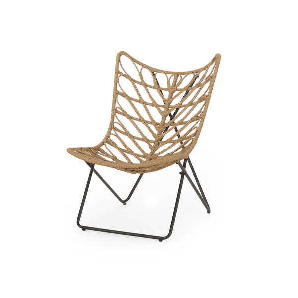 English Elm Bryson Wicker Rattan Outdoor Accent Chair Boho Modern Patio Seating with Geometric Base 70651.00LBRN