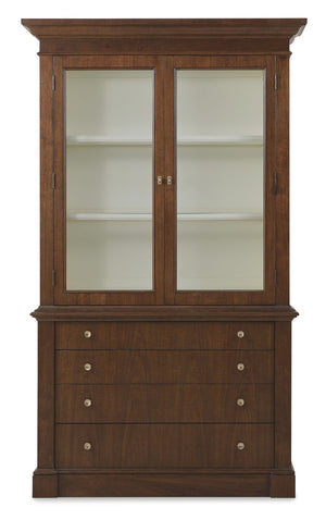 Hooker Furniture Archives Display Cabinet With Cathedral Walnut Veneer, Touch Led, Satin Brass Hardware & Storage 6123-75906-89